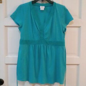 Oh Baby by Motherhood Top Aqua Cap Sleeve Size L V-neck